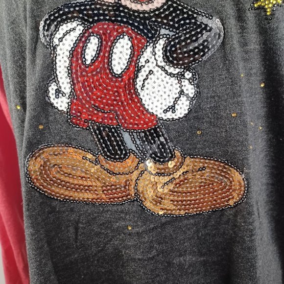 Mickey Mouse Raglan T-Shirt Medium Red & Black -Sequined Accents -Next Level - Picture 7 of 16